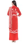 Shop_Soup By Sougat Paul_Red Crepe Floral Mandarin Collar Draped Kurta And Palazzo Set _at_Aza_Fashions