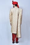 Shop_Arihant Rai Sinha_Beige Silk Blend Embroidery Thread Floral Sherwani Set _at_Aza_Fashions