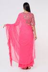 Shop_Payal Singhal_Pink Georgette Embroidered Mukaish Work Pre-stitched Frill Saree With Blouse _at_Aza_Fashions
