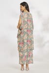 Shop_Paksh_Grey Chinon Printed Floral V Neck Knotted Top And Pant Set _at_Aza_Fashions
