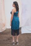 Shop_Kauza_Blue Bemberg Satin Printed Abstract One Shoulder Feruza Knotted Dress _at_Aza_Fashions