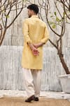 Shop_Charkhee_Yellow Jacket And Kurta  Dobby Cotton Hand Embroidered Sleeveless Bundi & Set _at_Aza_Fashions