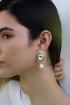 Shop_Do Taara_Blue Pearls, Metallic Thread Meenakari Kundan Earrings _at_Aza_Fashions