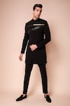 Shop_Tisa - Men_Black Viscose Polyester Embroidery Band Full Sleeve Sherwani Set _at_Aza_Fashions