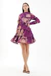 Shop_Koai_Purple Chiffon Floral Round Short Layered Dress_at_Aza_Fashions