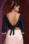 Shop_Weaver Story_Blue Raw Silk Embroidery Zardozi V Neck Back Tie Up Blouse _at_Aza_Fashions