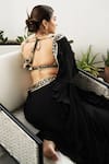 Shop_Gopi Vaid_Black Saree Marrakesh Georgette Border Pre-draped With Blouse  _at_Aza_Fashions