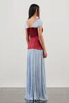 Shop_Akhl_Blue Textured Satin (90% Polyester 10% Elastane)+ Chiffon Structured Ruched Gown _at_Aza_Fashions