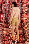 Shop_Betrue_Pink Handloom Cotton Fringe Bandeau Neck Geometric Pattern Shirt _at_Aza_Fashions