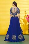 Shop_Surbhi Shah_Blue Silk, Organza Embroidery Asymmetric Floral Border Lehenga Set_at_Aza_Fashions