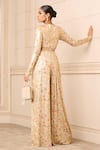 Shop_Tarun Tahiliani_Gold Foil Jersey Garden V Neck Jumpsuit _at_Aza_Fashions