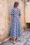 Shop_The Home Affair_Blue Cotton Block Printed Floral Patten High Neck Dress _at_Aza_Fashions