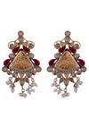Shop_Neeta Boochra_Gold Plated Pearls Tribal Carved Earrings _at_Aza_Fashions