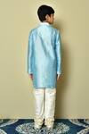Shop_Petite Pomme_Blue Silk Straight Mandarin Collar Kurta _at_Aza_Fashions
