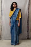 Buy_Banana Labs_Blue Cotton Stripe Round Saree With Crop Top _at_Aza_Fashions