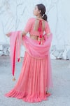 Monk & Mei_Peach Georgette Embroidered Chikankari V Neck Lehenga Set _Online_at_Aza_Fashions