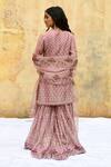 Shop_Label Niti Bothra_Pink Pure And Handwoven Banarasi Silk With Bemberg Printed Short Kurta Sharara Set_at_Aza_Fashions