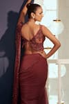 Shop_Adaara Couture_Wine Organza Hand Embroidered Sequins V Neck Pre-draped Saree With Blouse _at_Aza_Fashions