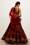 Shop_Devnaagri_Maroon Velvet And Organza Embroidered Zari Square Neck Bridal Lehenga Set _at_Aza_Fashions