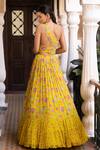 Shop_Basanti - Kapde Aur Koffee_Yellow Georgette Embroidered Sequins One Shoulder Printed Blouse Lehenga Set _at_Aza_Fashions