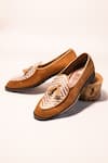 Shop_THE FROU FROU STUDIO_Brown Suede Finish Vegan Leather Palatine Argyle Embellished Loafers _at_Aza_Fashions