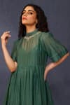 Shop_Chokhi Chorri_Green Cotton Embroidery Round Neck Mona Malai Gathered Dress _at_Aza_Fashions