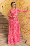 Shop_Suruchi Parakh_Pink Georgette Print Floral Round Neck Vintage Anarkali With Dupatta _at_Aza_Fashions