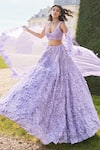 Shop_Seema Gujral_Purple Net Embroidery Sequin U Neck Floral Lehenga Set For Women_at_Aza_Fashions