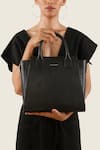 Shop_Tan & Loom_Black Textured Leather Bag _at_Aza_Fashions