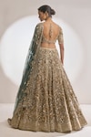 Seema Gujral_Gold Organza Embroidered Zardozi Leaf Neck Bridal Lehenga Set _Online_at_Aza_Fashions