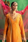 Shop_Jigar Mali_Orange Chanderi And Organza Lining Shantoon Embroidery Dori & Aari V Kurta Set _at_Aza_Fashions