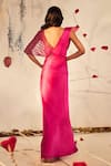 Babita Malkani_Pink Organza, Tulle, Silk Satin Embroidery Round Neck Draped Jumpsuit _Online_at_Aza_Fashions