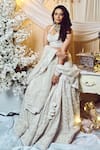 Shop_Varun Chakkilam_White Silk Organza Sequins, Beads, Embroidery V-neck Lotus Bridal Lehenga Set _at_Aza_Fashions