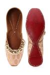 Shop_5elements_Peach Floral Zari Brocade Embellished Juttis _at_Aza_Fashions