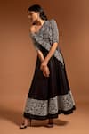 Shop_Sejal Kamdar_Black Pure Satin Crepe Embellished Rhinestone Ajrak Yoke Anarkali  _at_Aza_Fashions