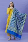 Shop_Naintara Bajaj_Blue Silk Fringe Floral Pattern Dupatta _at_Aza_Fashions