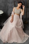 Buy Sunita Bhandari Pink Viscose, Georgette, Net Cut Work, Sequins V-neck Embroidered Lehenga Set at Aza Fashions Buy_Sunita Bhandari_Pink Viscose, Georgette, Net Cut Work, Sequins V-neck Embroidered Lehenga Set _at_Aza_Fashions