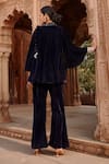 Shop_Ajiesh Oberoi_Blue Velvet Embroidery Bandeau Neck Top And Flared Pant Set _at_Aza_Fashions