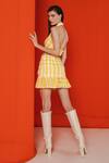 Shop_July Issue_Yellow Cotton Halter Neck Anna Checkered Pattern Top And Skirt Set _at_Aza_Fashions