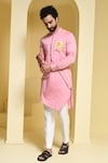 Shop_KUSTOMEYES_Pink Cotton Asymmetric Kurta And Pant Set _at_Aza_Fashions