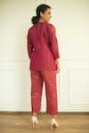 Shop_Oja_Pink Handloom Silk Embroidered Applique V Neck Shirt With Pant _at_Aza_Fashions