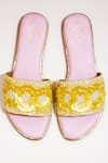 Shop_Soleart_Yellow Hand Embroidered - Floral Canary Sliders _at_Aza_Fashions