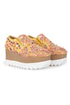 Anaar_Yellow Embroidered Kaleidoscope Sneaker Wedges _Online_at_Aza_Fashions