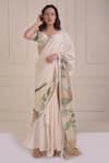 Shop_Shwetanga_Ivory Organic Cotton Printed Abstract Sweetheart Pre-draped Saree With Blouse_at_Aza_Fashions