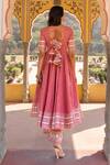 Shop_Pomcha Jaipur_Pink Cotton Gota Patti, Embroidery Split V-neck Rosewood Printed Anarkali Set _at_Aza_Fashions