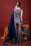 Monk & Mei By Sonia Anand_Blue Brocade, Organza Lace, Embroidery Round Floral Pattern Kurta Sharara Set _Online_at_Aza_Fashions