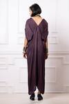 Shop_Megha Garg_Purple Art Satin Georgette Embroidered Sequins Draped Kaftan Jumpsuit _at_Aza_Fashions