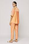 Shop_Neeta Bhargava_Peach Chanderi, Tissue Embroidery Shawl Reglan Sleeve Shaded Shirt And Pant Set _at_Aza_Fashions