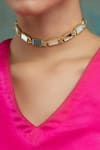 Shop_House Of Tuhina_Gold Plated Mirror Studded Brick Choker _at_Aza_Fashions