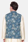 Shop_Mayank Modi - Men_Blue Mulmul Printed Botanical Bundi _at_Aza_Fashions